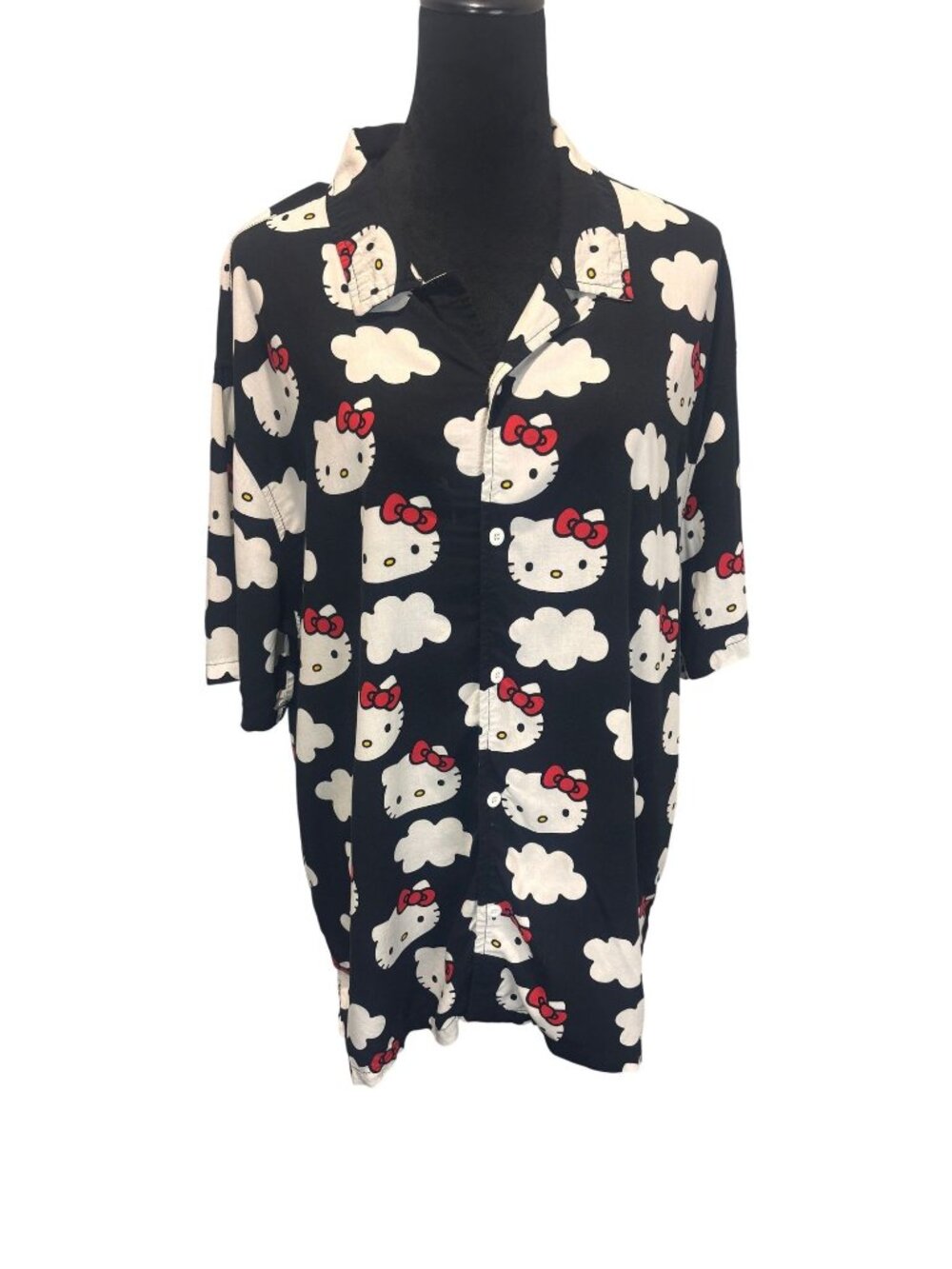 Bioworld Sanrio Hello Kitty Allover Print Black Button Up Shirt Large